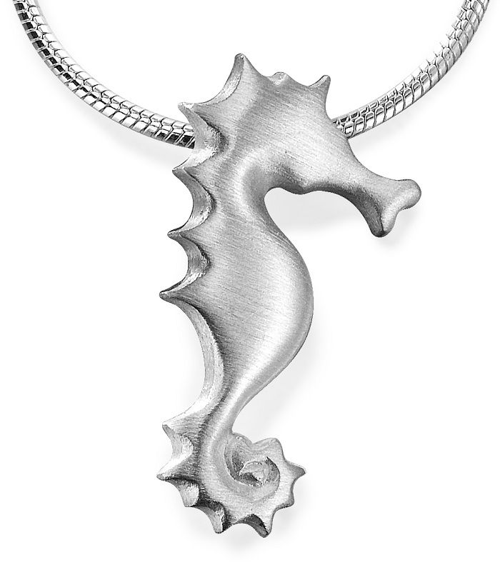 Silver Medium Seahorse Pendant on Snake Chain Necklace