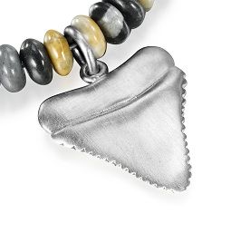 Silver Sharks Tooth Pendant on Picasso Jasper Bead Necklace