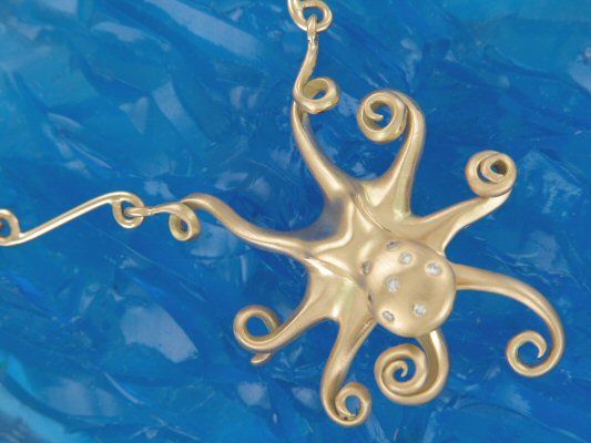 18ct yellow Gold and Diamond Octopus on a Hayseed Chain