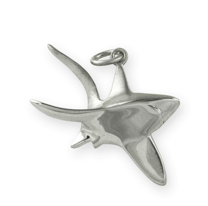 Silver Thresher Shark Pendant 