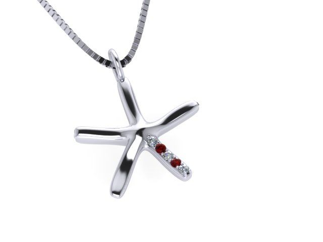 Large 18ct White Gold Diamond and Ruby Starfish Pendant on Venetian Chain Necklace