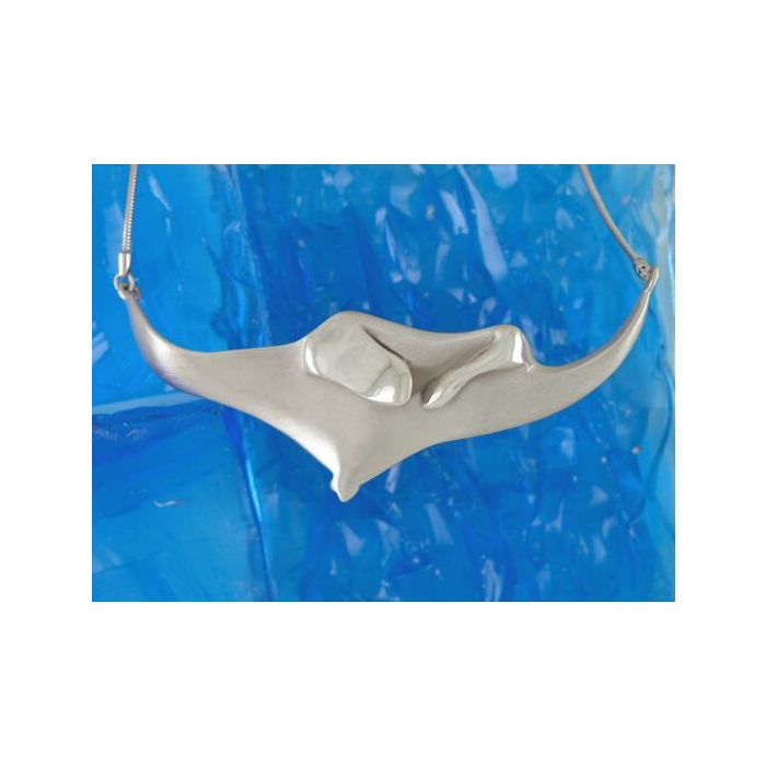 Silver Manta Ray Pendant on Snake Chain