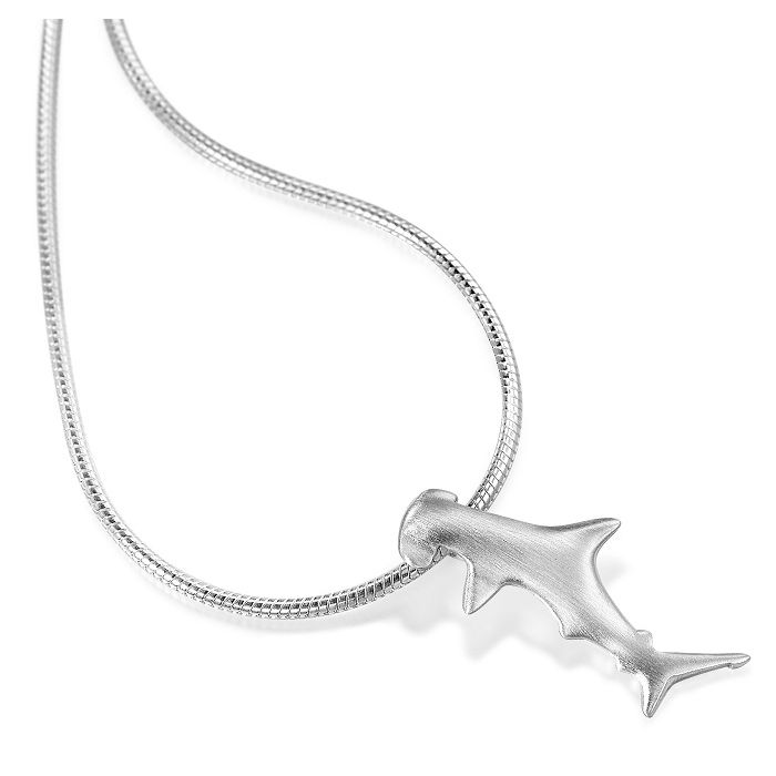 Silver Small Hammerhead Shark Pendant on Snake Chain Necklace