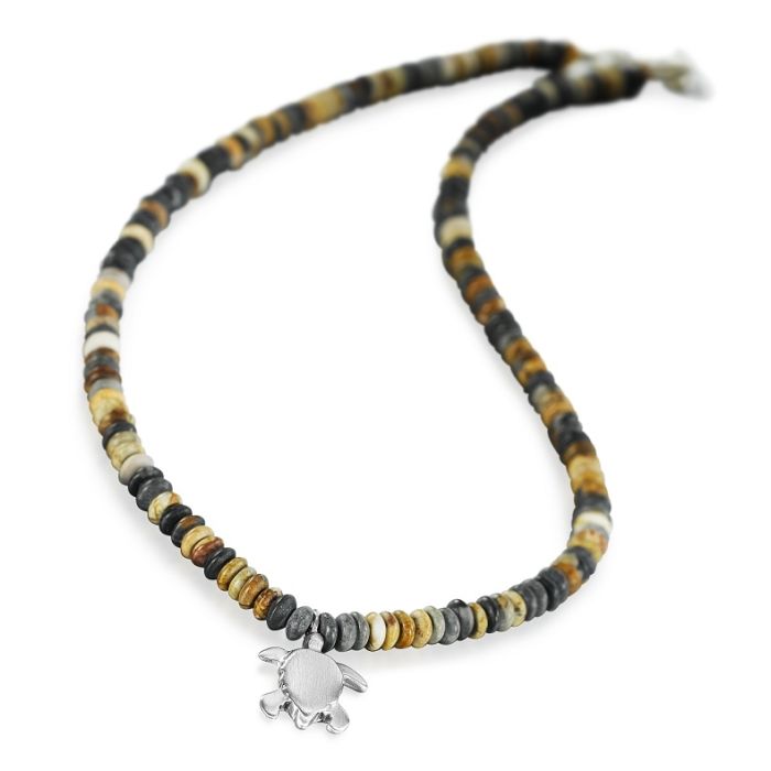 Small Silver Turtle Pendant on Picasso Jasper Bead Necklace