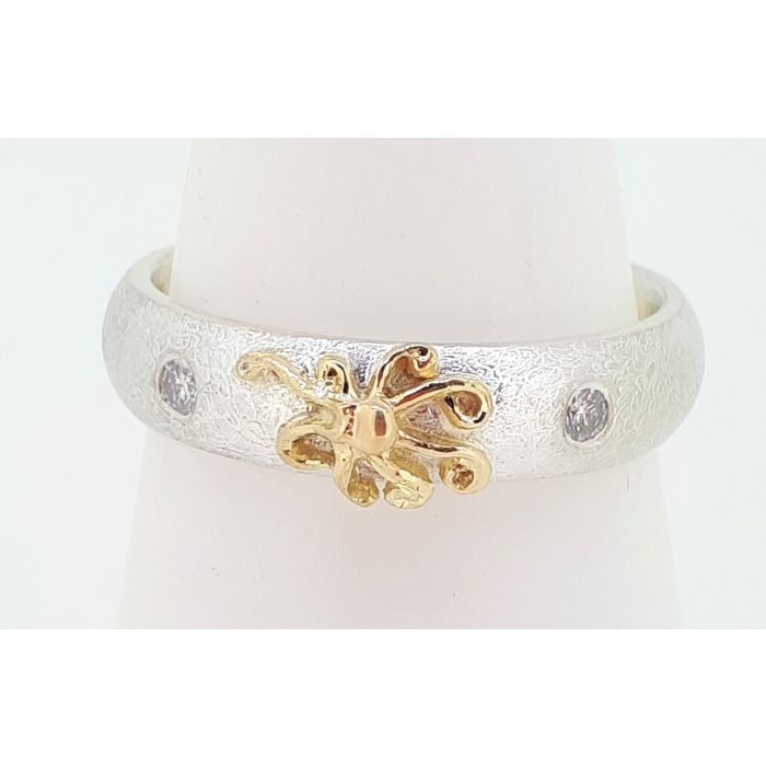 18ct Gold Octopus & Silver Diamond Duo Ring