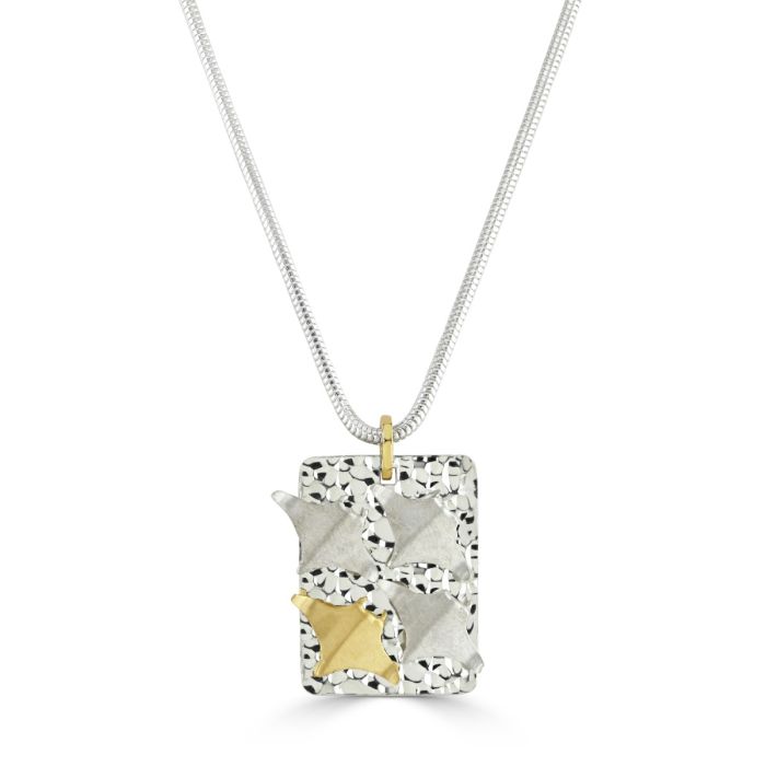 18ct Gold & Silver Manta Ray Duo Pendant on Snake Chain Necklace
