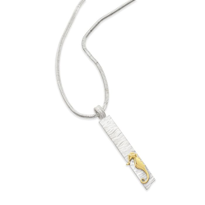 18ct Gold & Silver Single Seahorse Pendant on Snake Chain Necklace