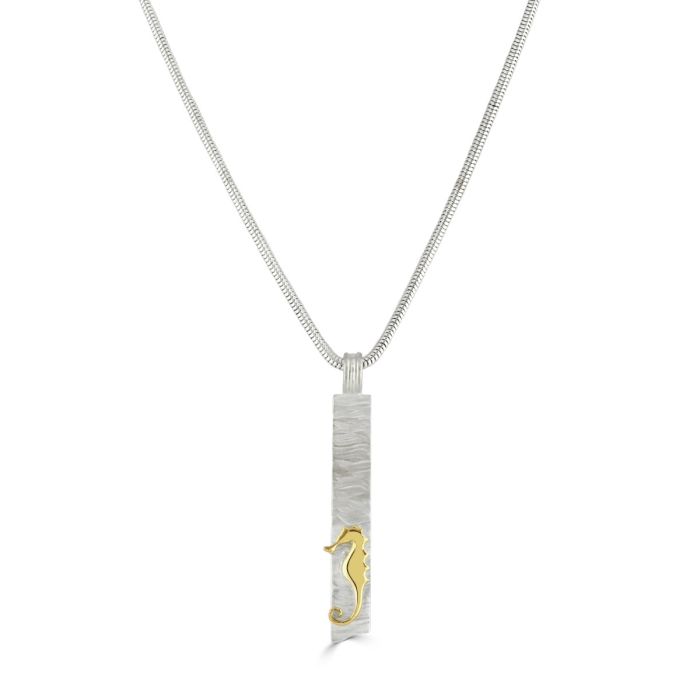 18ct Gold & Silver Single Seahorse Pendant on Snake Chain Necklace