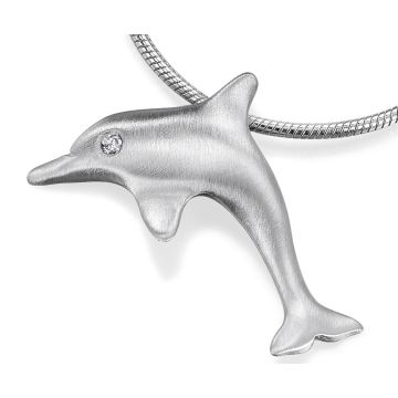 18ct White Gold Diamond Eye Dolphin Pendant on Snake Chain Necklace