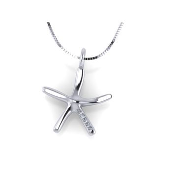 18ct White Gold Small Diamond Starfish Necklace