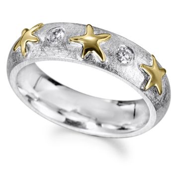 Special Order - Silver Diamond Duo Ring with 18ct Octopus