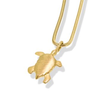 9ct Gold Small Turtle Pendant on Snake Chain Necklace