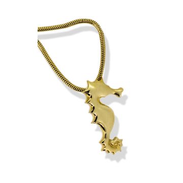 9ct Gold Medium Seahorse Pendant on Snake Chain Necklace