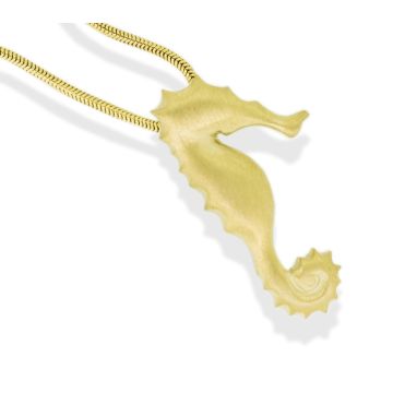 9ct Gold Large Seahorse Pendant on Snake Chain Necklace