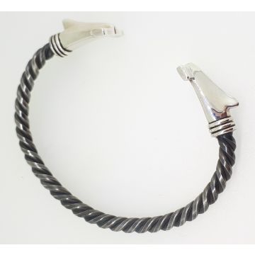 Hammerhead Twisted Heavy Oxidised Silver Torque Bangle