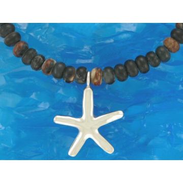 Large Silver Starfish Pendant on Picasso Jasper Bead Necklace