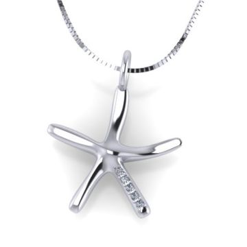 Large 18ct White Gold Diamond Starfish Pendant on Venetian Chain Necklace