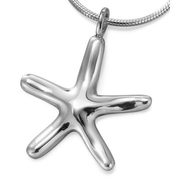 Silver Large Starfish Pendant on Snake Chain Necklace