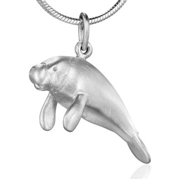 Silver Manatee Pendant on Snake Chain Necklace