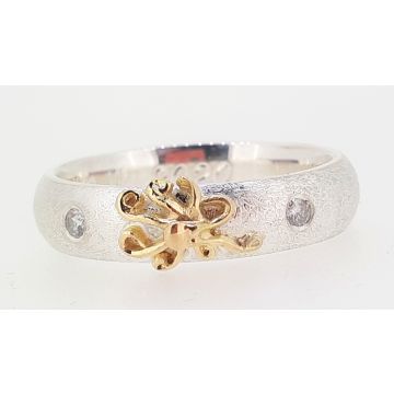 18ct Gold Octopus & Silver Diamond Duo Ring
