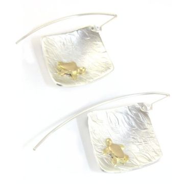 18ct Gold & Silver Hammered Domed Turtle Earrings