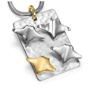 18ct Gold & Silver Manta Ray Duo Pendant on Snake Chain Necklace
