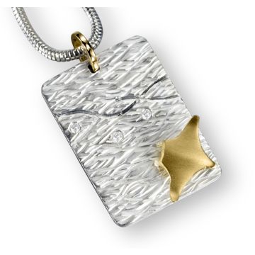 18ct Gold & Silver Manta Ray and Diamond Duo Pendant on Snake Chain Necklace