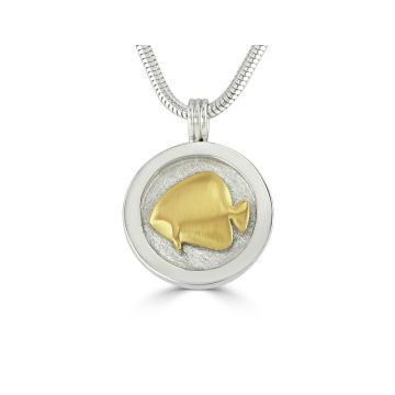 18ct Yellow Gold & Silver  Batfish Porthole Duo Pendant on Snake Chain Necklace  