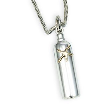 18ct Gold & Silver Tank & Starfish Duo Pendant on Snake Chain Necklace