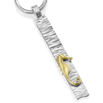 18ct Gold & Silver Single Seahorse Pendant on Snake Chain Necklace