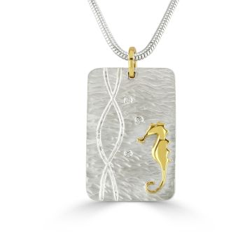 18ct Gold & Silver Seahorse and Diamond Duo Pendant on Snake Chain Necklace