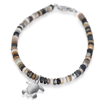 Small Silver Turtle Pendant on Picasso Jasper Bead Bracelet
