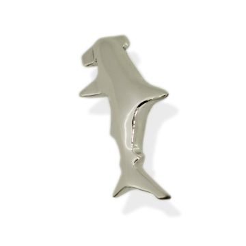 9ct White Gold Small Hammerhead Shark Pendant on Snake Chain Necklace